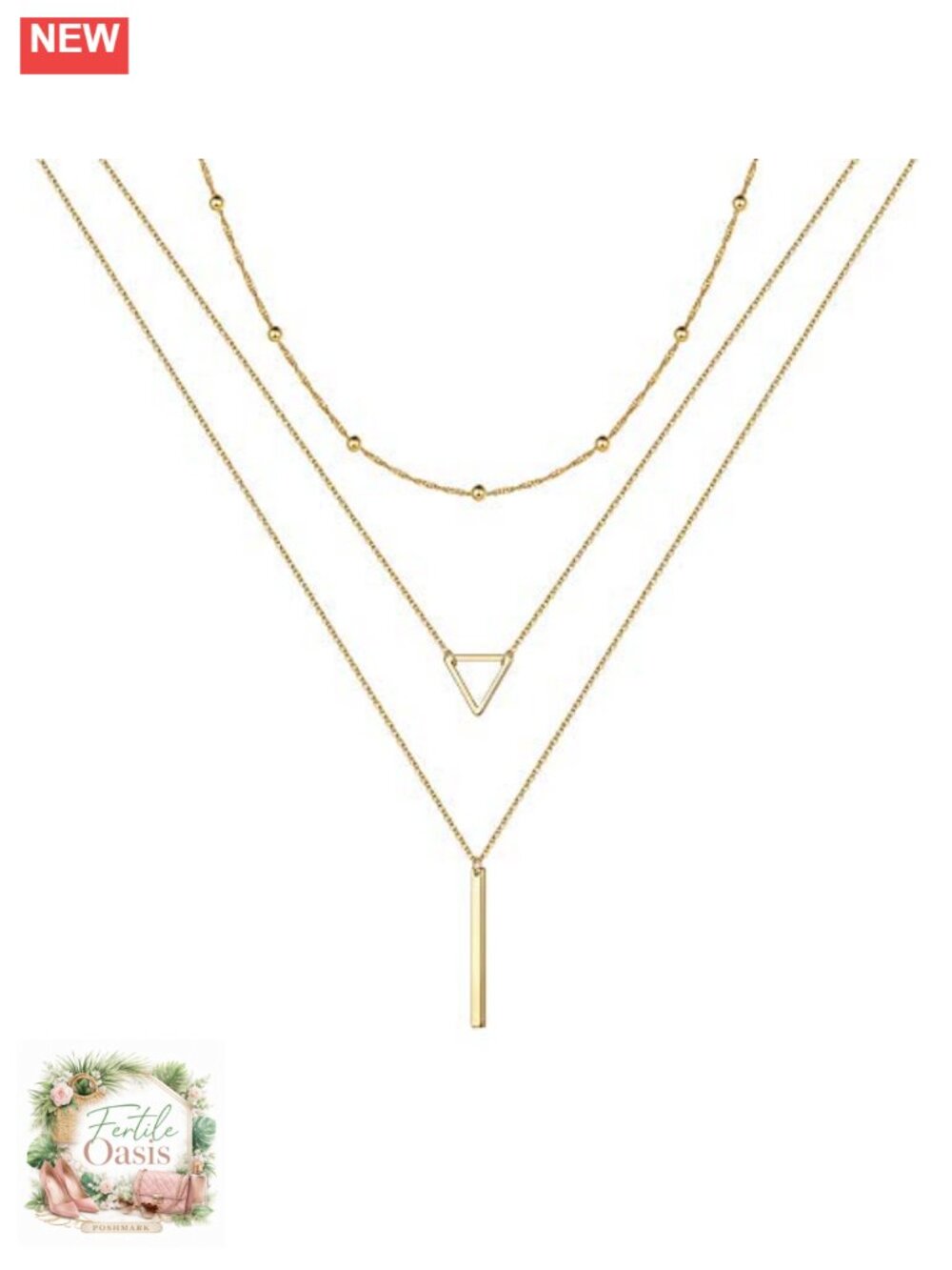 14K Gold Plated 3 Layer Layered Chain Necklace Set Dainty Hypoallergenic